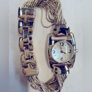 Ecclissi Gold Over Sterling Liquid Silver Watch- new battery EXC fits to 7 inch